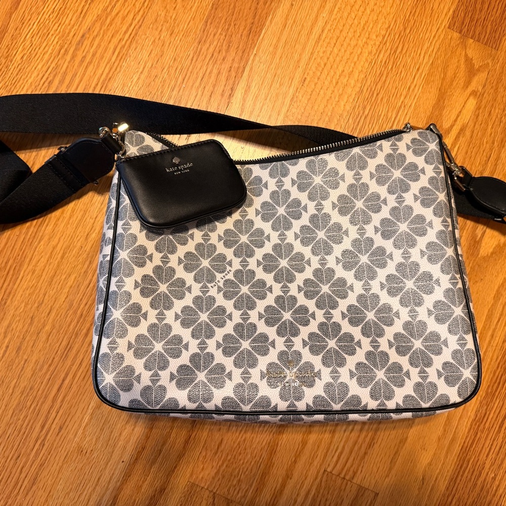 Kate Spade Black and Gray Clover Pattern Crossbody Bag